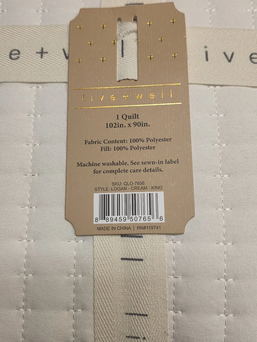 LIVE & WELL Garment Washed Box Stitch Quilt KING Size Logan CREAM - NEW